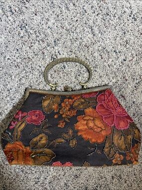 Vintage Floral Beaded Evening Clutch Ornate Handle Kiss-Lock Leko London